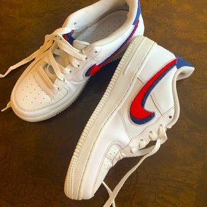 NIKE Air Force 1 Red Blue Chenille Swoosh